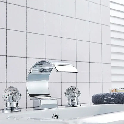 Elegant gold crystal handle waterfall basin faucet set bathroom tap