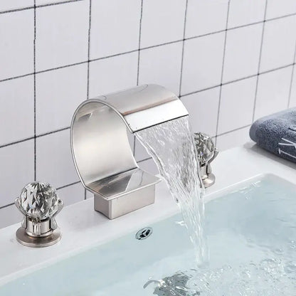 Elegant gold crystal handle waterfall basin faucet set bathroom tap
