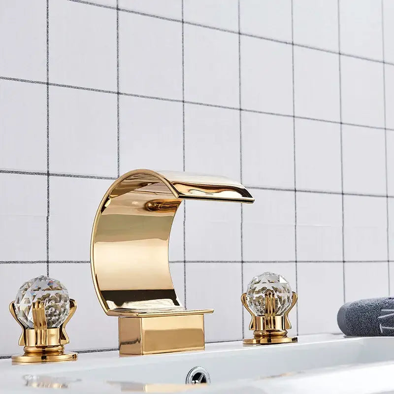 Elegant gold crystal handle waterfall basin faucet set bathroom tap