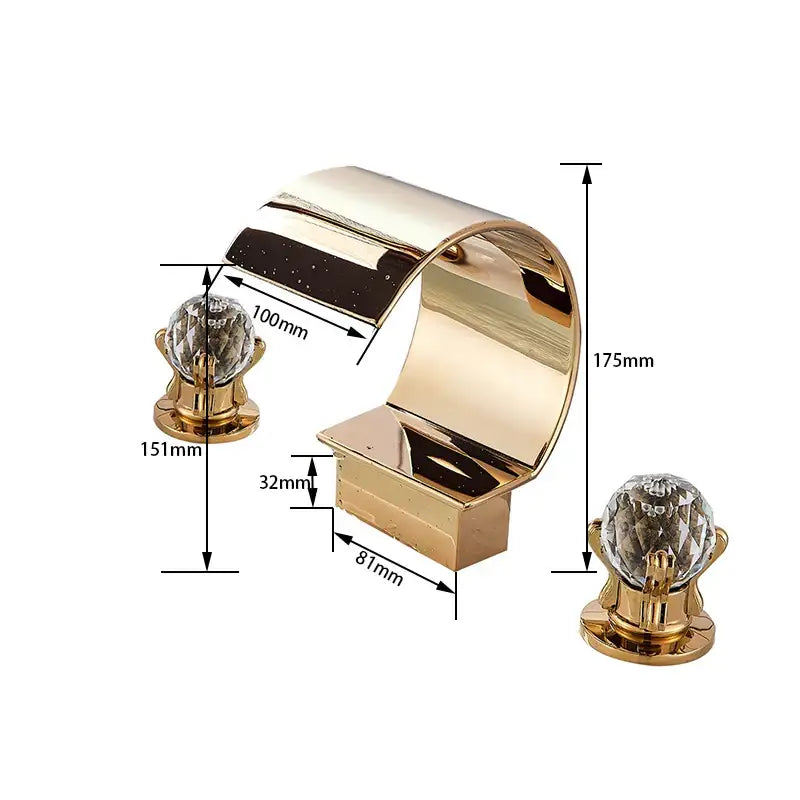 Elegant gold crystal handle waterfall basin faucet set bathroom tap