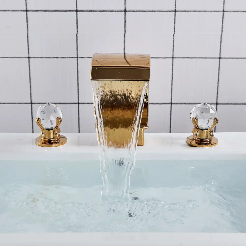 Elegant gold crystal handle waterfall basin faucet set bathroom tap