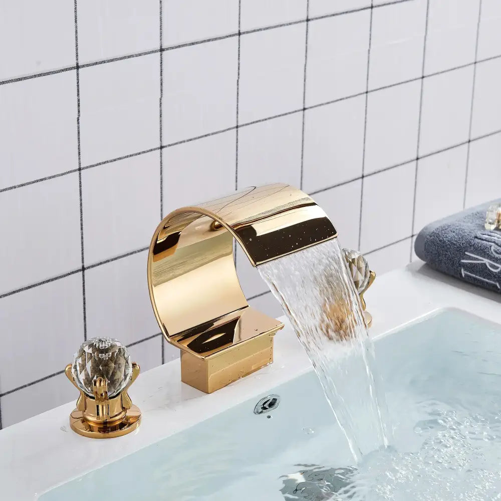 Elegant gold crystal handle waterfall basin faucet set bathroom tap