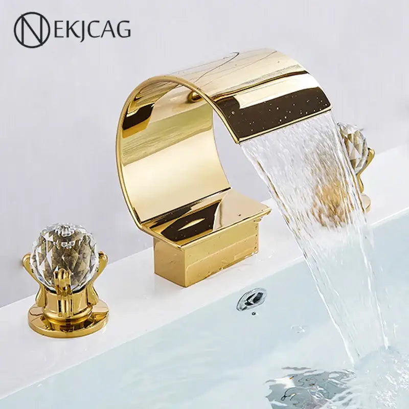 Elegant gold crystal handle waterfall basin faucet set bathroom tap