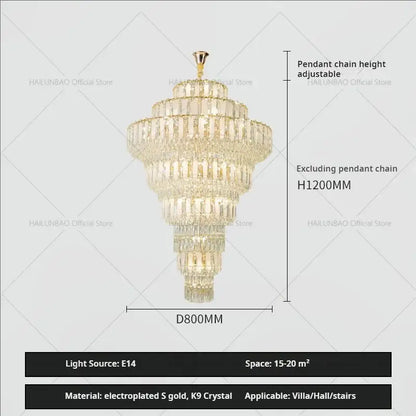 Elegant gold crystal hollow chandelier for living room