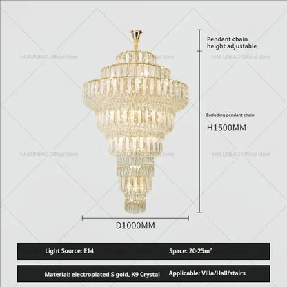 Elegant gold crystal hollow chandelier for living room