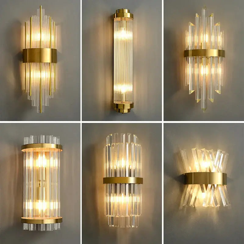 Elegant gold crystal led wall lamps bedroom sconce decor