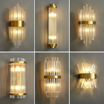 Elegant gold crystal led wall lamps bedroom sconce decor