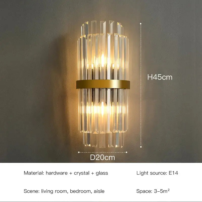 Elegant gold crystal led wall lamps bedroom sconce decor