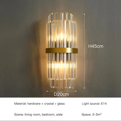 Elegant gold crystal led wall lamps bedroom sconce decor