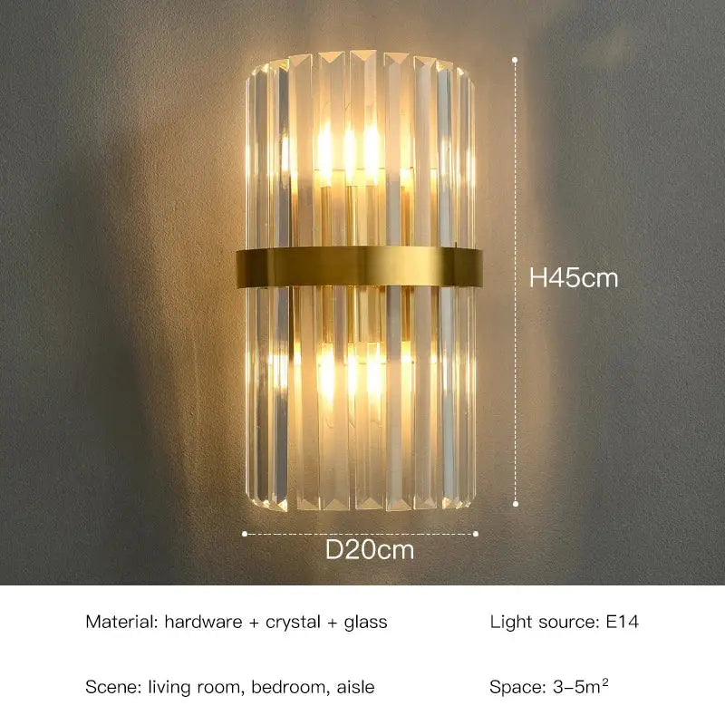 Elegant gold crystal led wall lamps bedroom sconce decor
