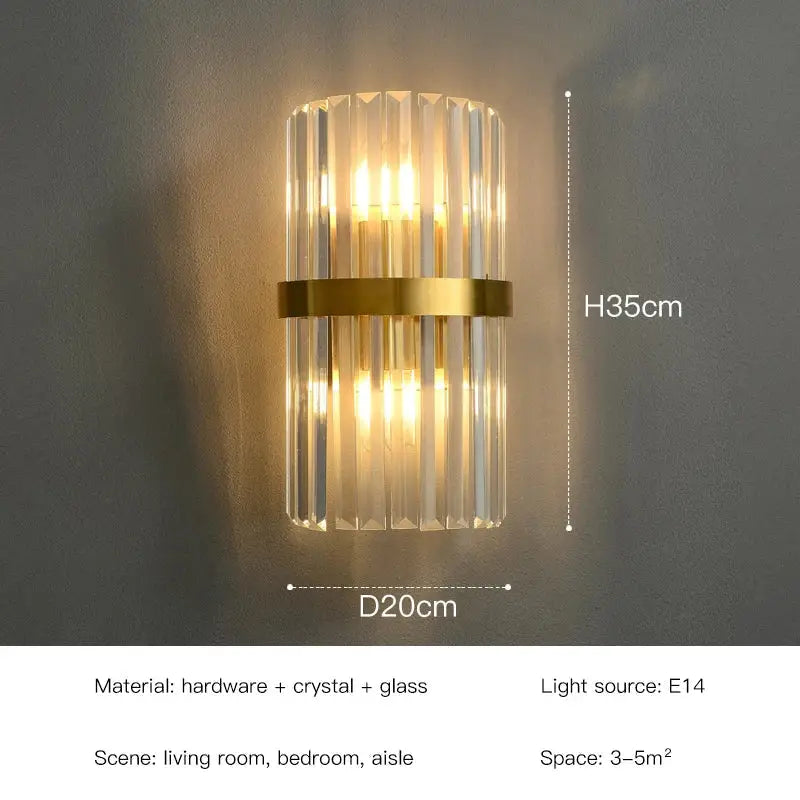 Elegant gold crystal led wall lamps bedroom sconce decor