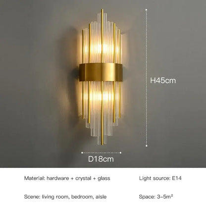 Elegant gold crystal led wall lamps bedroom sconce decor
