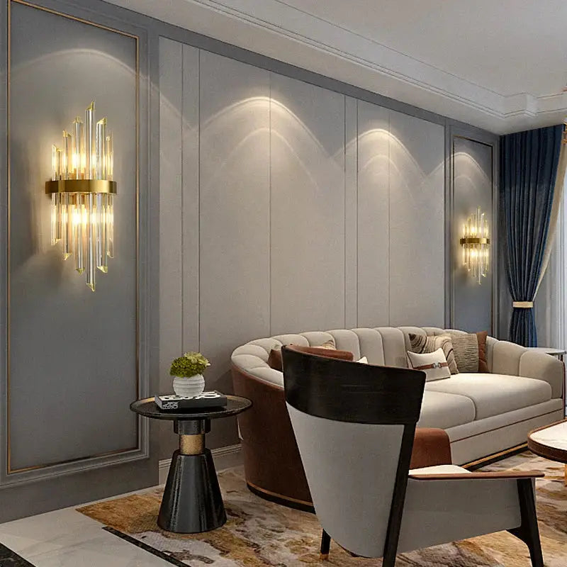 Elegant gold crystal led wall lamps bedroom sconce decor