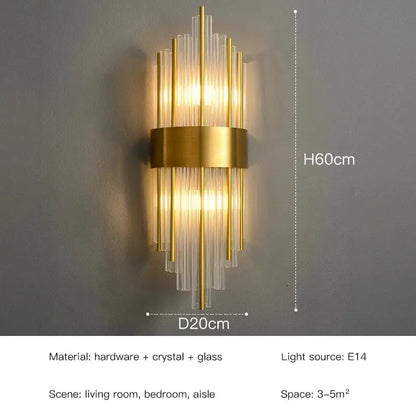 Elegant gold crystal led wall lamps bedroom sconce decor
