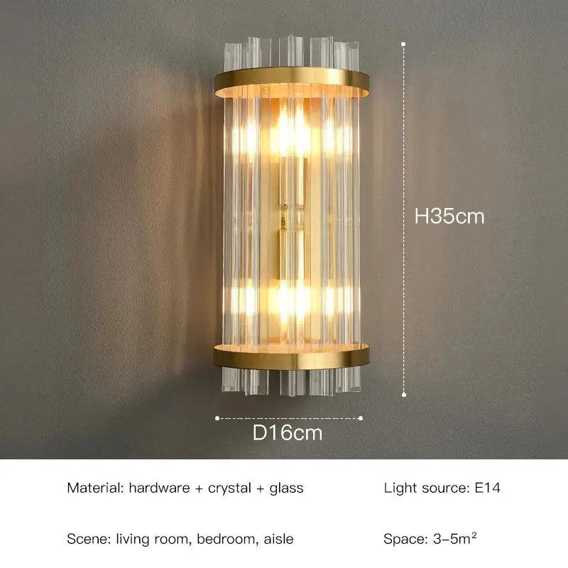 Elegant gold crystal led wall lamps bedroom sconce decor