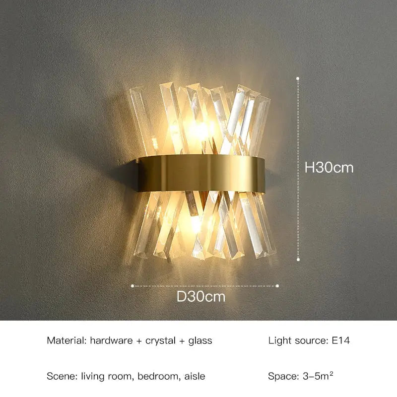 Elegant gold crystal led wall lamps bedroom sconce decor