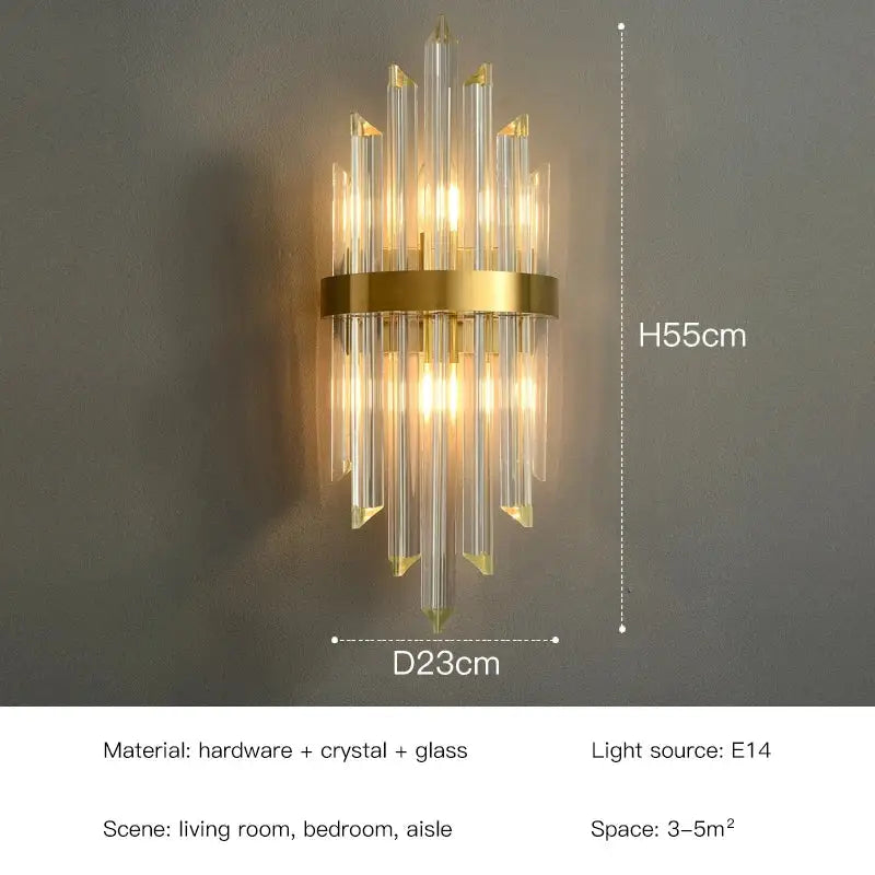 Elegant gold crystal led wall lamps bedroom sconce decor