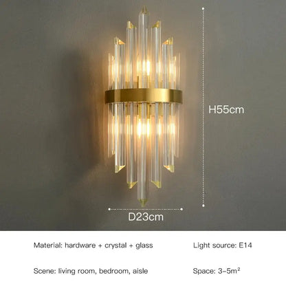 Elegant gold crystal led wall lamps bedroom sconce decor