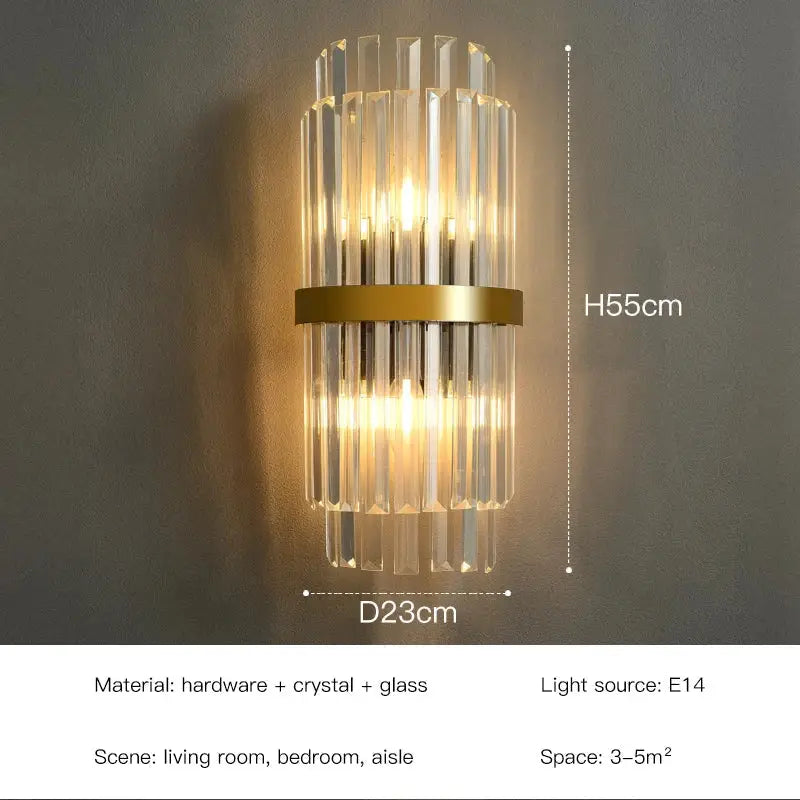 Elegant gold crystal led wall lamps bedroom sconce decor