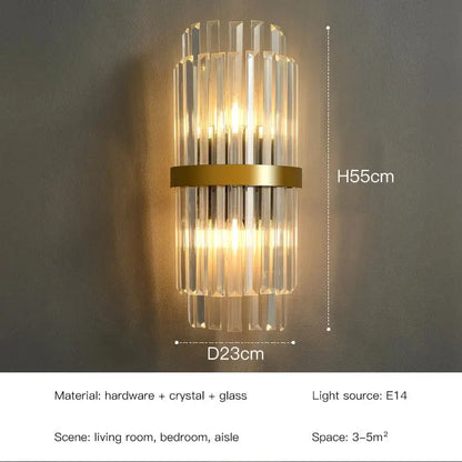 Elegant gold crystal led wall lamps bedroom sconce decor