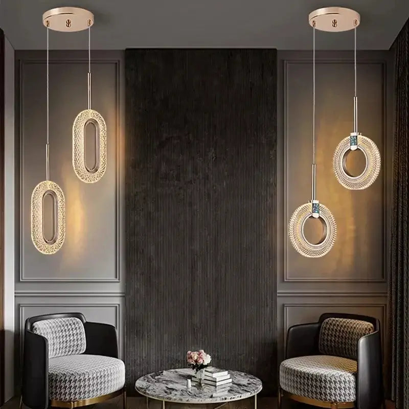 Elegant gold crystal oval pendant light chandelier for living room