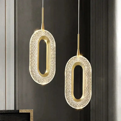 Elegant gold crystal oval pendant light chandelier for living room