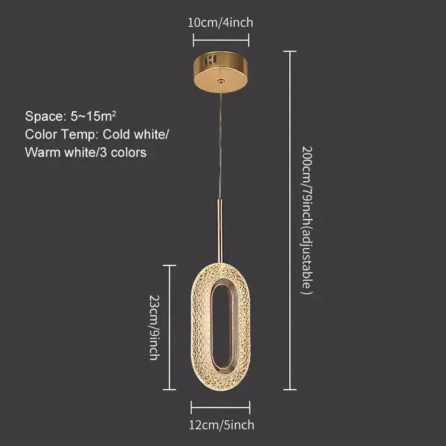 Elegant gold crystal oval pendant light chandelier for living room