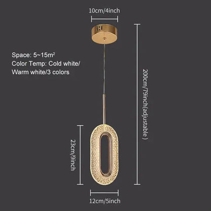 Elegant gold crystal oval pendant light chandelier for living room