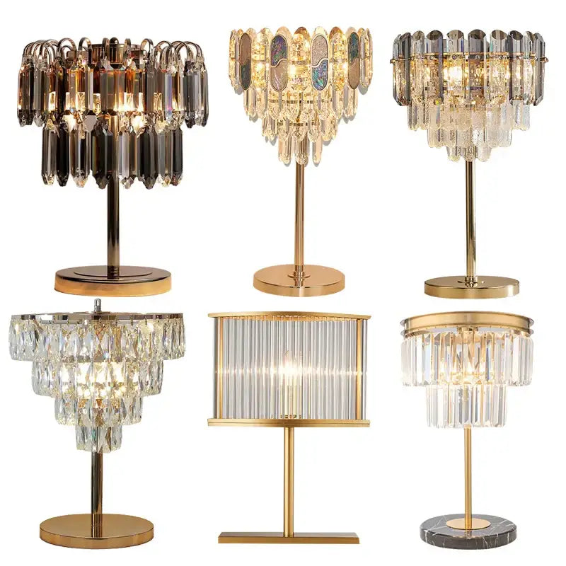 Elegant gold crystal table decor lamp bedroom desk light