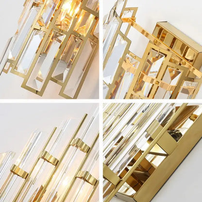 Elegant gold crystal wall lamp for living room with glass rods