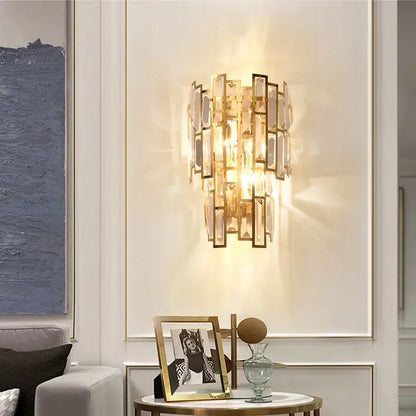 Elegant gold crystal wall lamp for living room with glass rods