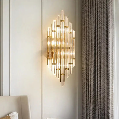 Elegant gold crystal wall lamp for living room with glass rods