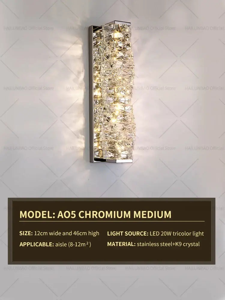Elegant gold crystal wall lamp living room sconce