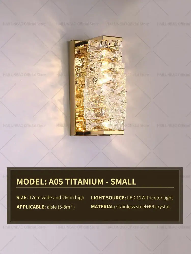 Elegant gold crystal wall lamp living room sconce