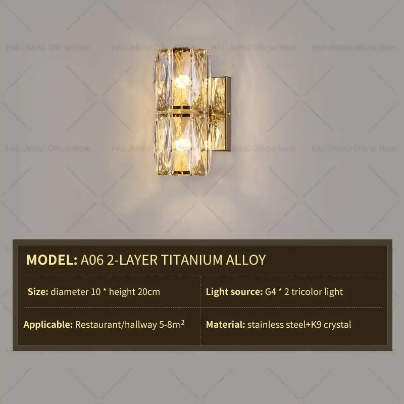 Elegant gold crystal wall lamp living room sconce