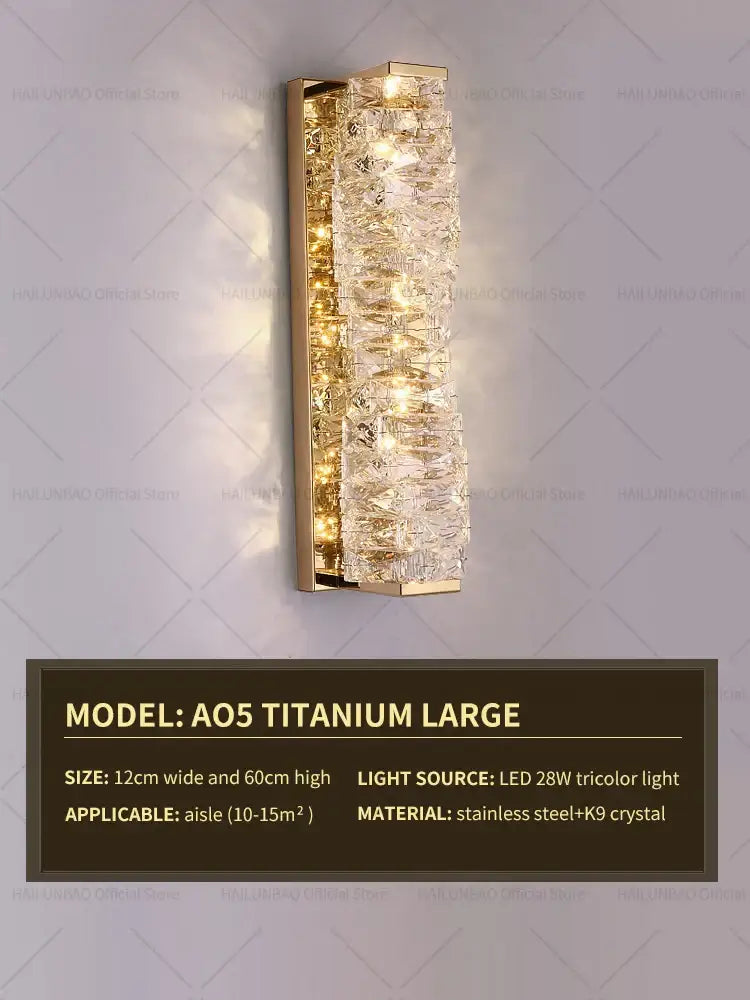 Elegant gold crystal wall lamp living room sconce