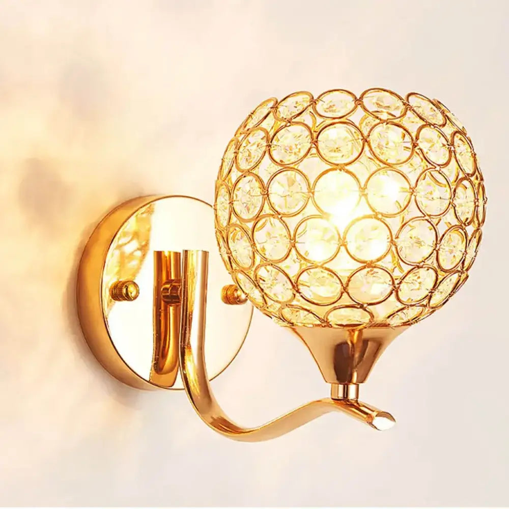 Elegant gold crystal wall sconce bedroom globe light