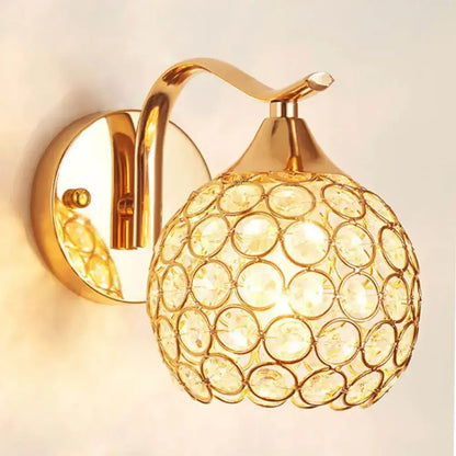 Elegant gold crystal wall sconce bedroom globe light