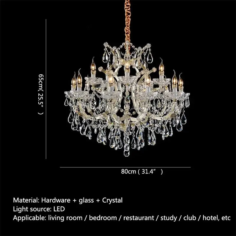 Elegant gold crystal candle chandelier for villa hall