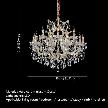 Elegant gold crystal candle chandelier for villa hall