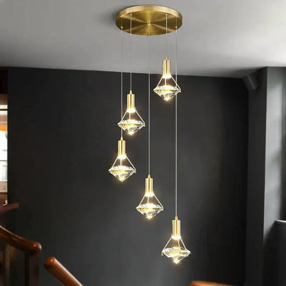 Elegant gold diamond crystal pendant light for dining room
