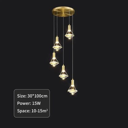 Elegant gold diamond crystal pendant light for dining room