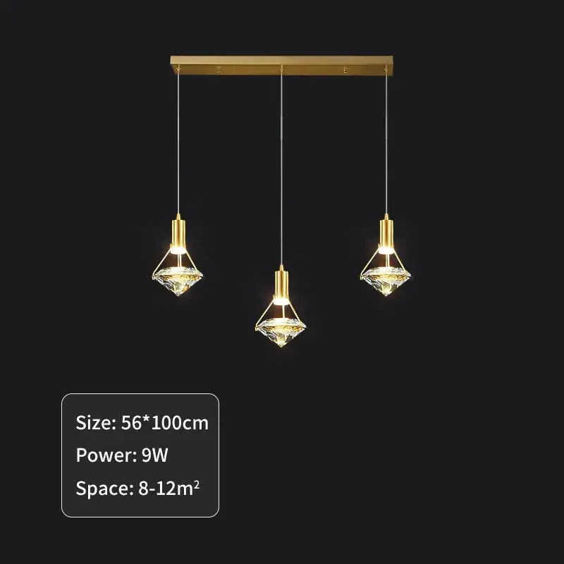 Elegant gold diamond crystal pendant light for dining room