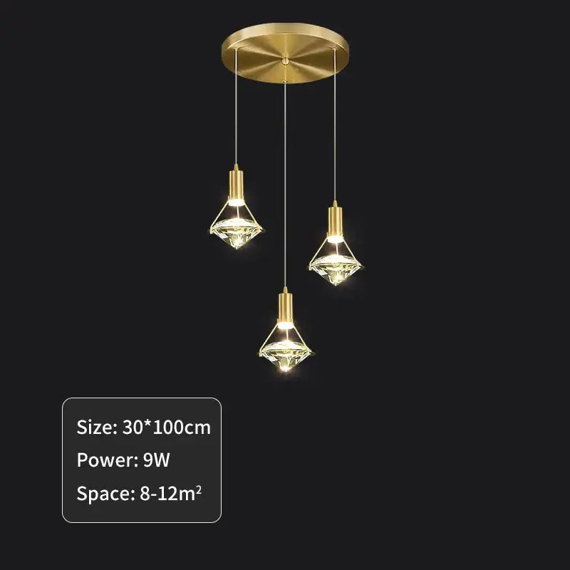 Elegant gold diamond crystal pendant light for dining room