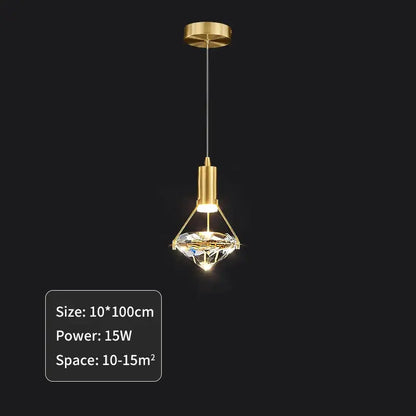 Elegant gold diamond crystal pendant light for dining room