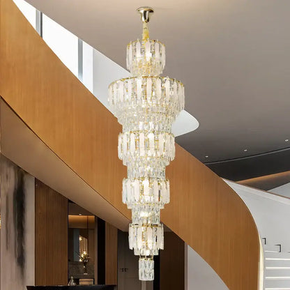 Elegant gold duplex villa crystal light chandelier for spiral staircase