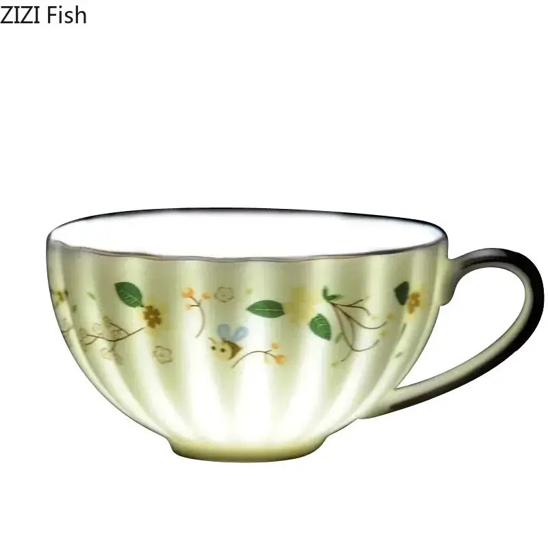Elegant gold flower porcelain cup and saucer set dining room decor