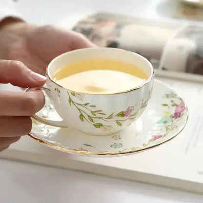 Elegant gold flower porcelain cup and saucer set dining room decor