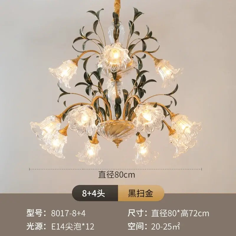 Elegant gold glass flower chandelier lobby crystal light