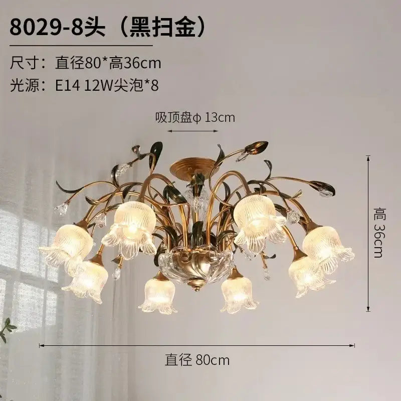 Elegant gold glass flower chandelier lobby crystal light
